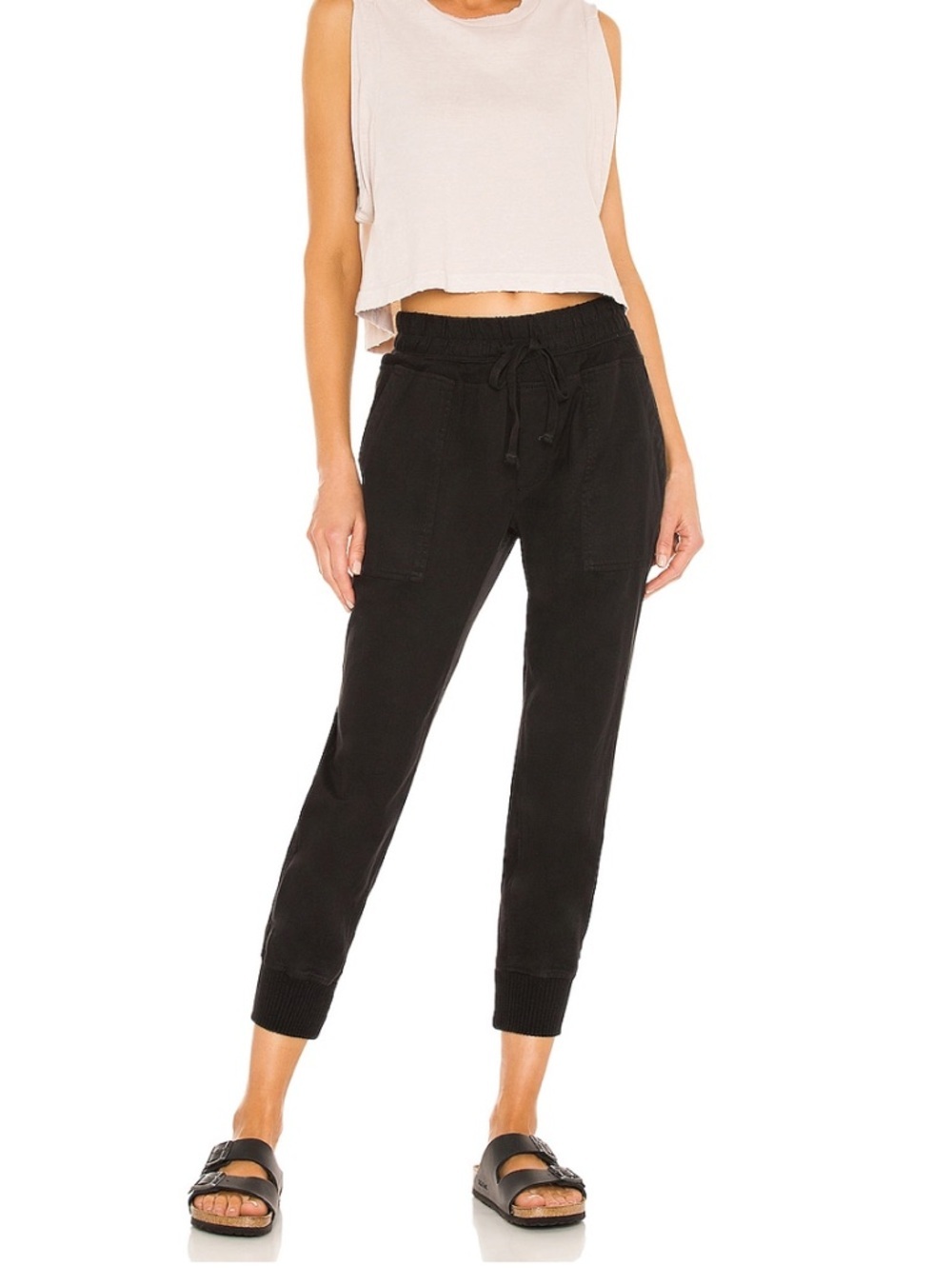 James Perse Contrast Sweatpant in Black Drawstring Mixed Media‎ Joggers. L/XL
